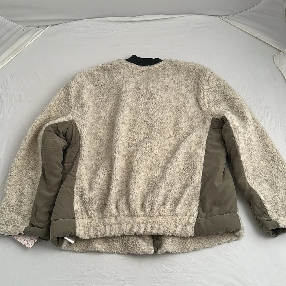 Free People Rivington Sherpa olive and ivory full zip jacket